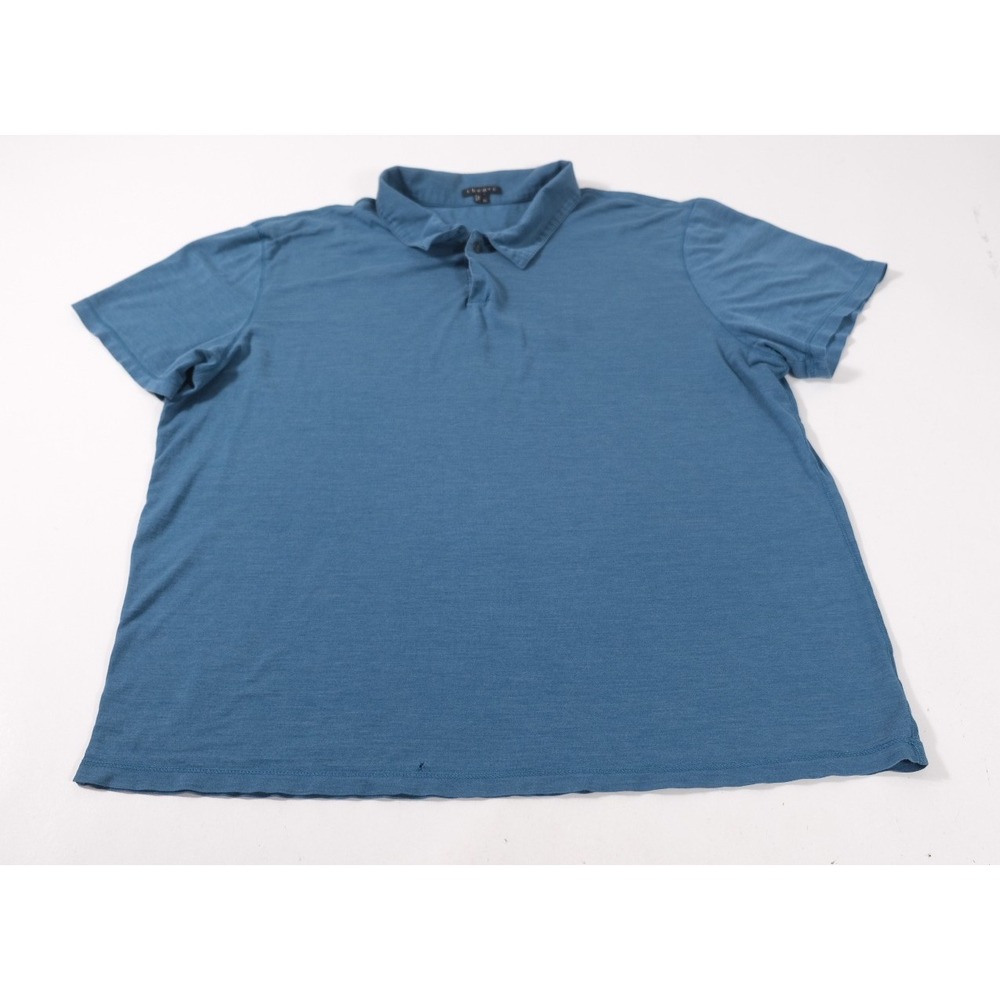 Theory Polo Shirt Mens XL Blue Bullet Silk Cotton Blend Short Sleeve Top